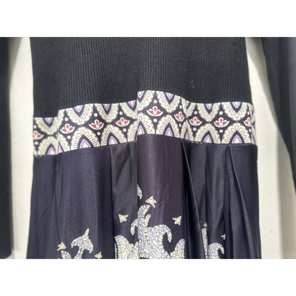 Dalia Macphee Paisley Long Maxi Dress Womens XL Black Fit Flare Mock Neck Flowy - Picture 15 of 16